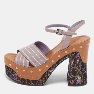Sandalias de plataforma Prada multicolor charol tacón bloque correa al tobillo talla 36,5 - Imagen 1 de 9