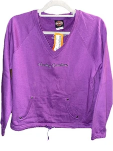 Harley Davidson S NWT Sweatshirt Purple Embroidered Tie Bottom Pocket Womens - Picture 1 of 10