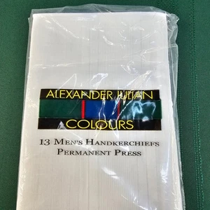 Alexander Julian Colours 13 Men's Permanent Press Handkerchiefs White Cotton - Picture 1 of 5