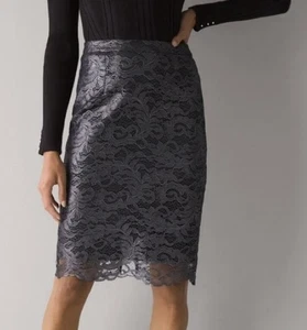 White House Black Market Black Foiled Lace Pencil Midi Skirt Size 00 NWT - Picture 1 of 8