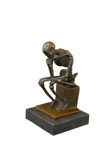 Der Denker Skelett Bronze Figur Bronzeskulptur mit Marmorsockel H: 15 cm (8431) - Bild 1 von 4