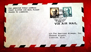 PAN AM 1er Vuelo Cubierta Praga a Limerick Irlanda 17-6-46 - Imagen 1 de 2