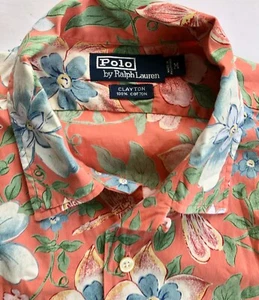Vintage Polo Ralph Lauren Hemd Herren Medium Grün Paisley Blumen Hawaii Schlaufenkragen - Bild 1 von 6