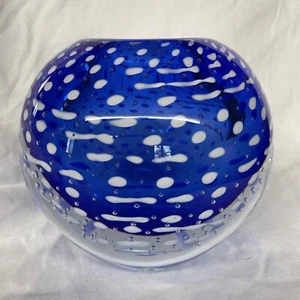 9lb. BERANEK Art Glass Blue Crystal Vase Bowl Hand Blown - Picture 1 of 5