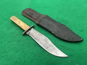 1900-1920 TELL GERMANY BIG HUNTER KNIFE, FULL BLADE, PERFECT BONE, SHEATH - Picture 1 of 11