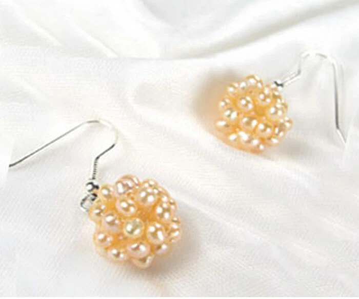 White, Pink, Mauve or Black Real Pearls Snow Ball 925S Silver Dangling Earrings - Image 1 of 4