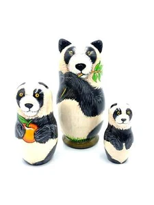 Made in Ukraine! Panda Nestpuppe handbemalt Matroschka Puppe 3 Stück  - Bild 1 von 6