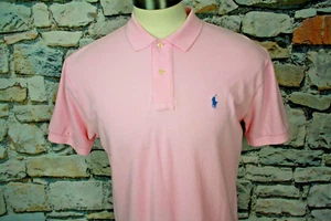 POLO RALPH LAUREN Mens Golf Polo Shirt All Cotton Pique Pink with Blue Emblem XL - Picture 1 of 8