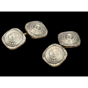 Vintage Edwardian 14K Gold Engraved Square Cufflinks - Picture 1 of 4