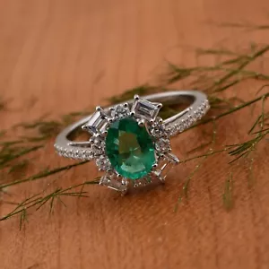 1.58 TCW Sambianischer Smaragd Kunstdiamanten Grown Cvd Diamantring 14k Weißgold - Bild 1 von 9