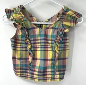 Tea collection girls plaid blouse size 12 Sleeveless Button Back Ruffles EUC - Picture 1 of 5