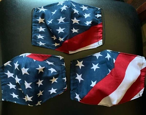 Menge 3 Doppellagige Tasche US Amerikanische Flagge Stoff Gesichtsmaske Abdeckung - Bild 1 von 6