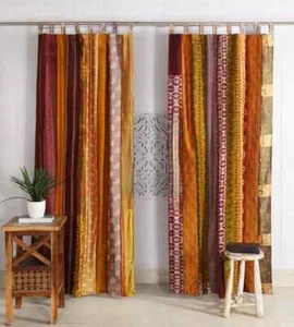 1 Pc Indian Old Sari Multi Curtain Door Drape Window Decor Silk Saree Curtain - Picture 1 of 21