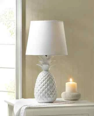 White Pineapple Table Lamp w Shade - Image 1 of 4