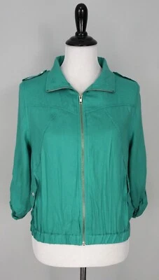 Jaqueta PAPAYA verde turquesa com zíper completo gola redonda manga aba tamanho G - Imagem 1 de 4