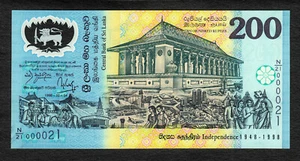 Polímero de Sri Lanka 1998 conmemorativo 200 rupias súper bajo N/21 000021 P-114b UNC - Imagen 1 de 3