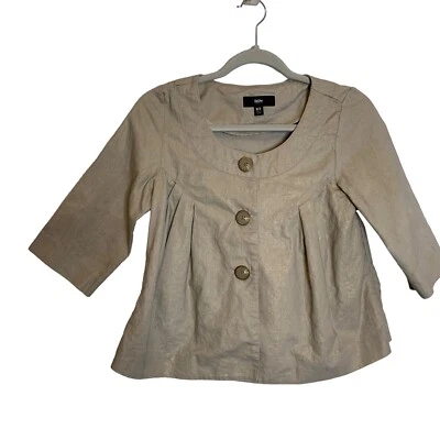 Блузка женская Mossimo XS плиссированная на пуговицах бежевая с золотистым рукавом 3/4 льняная - Изображение 1 из 4