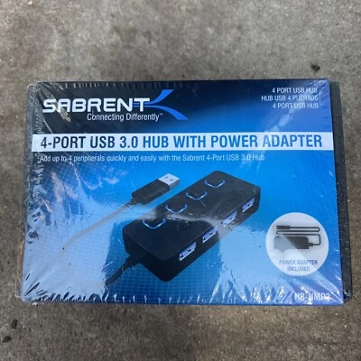 Sabrent 4-Port USB 3.0 Hub with Individual LED Lit Power Switches Includes 5V... - Image 1 of 2