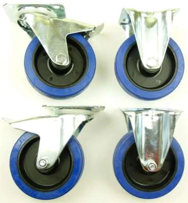 1 Set SL 125 mm Lenkrollen mit Bremse + Bockrollen BLUE WHEELS Transportrollen