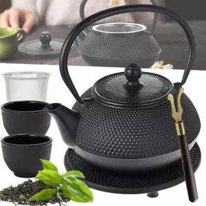 NEU 850ml Asia-Teekanne Gusseisen Set japanische Teekanne Schwarz mit 2Teebecher - Bild 1 von 15