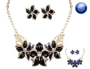 CONJUNTO COLLAR Y PENDIENTES COLOR DORADO FLORES MODA PARA MUJER REGALO COLGANTE - Imagen 1 de 5