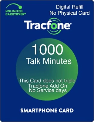 TracFone 1000 Minutes Prepaid Add On Refill Card, Only For Smartphones. - Image 1 of 3