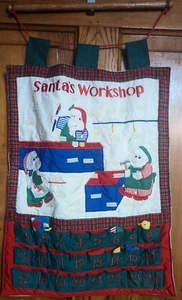 Vintage Christmas Advent Calendar 24 Fabric Pockets 8 Toys Santa's Workshop - Picture 1 of 10