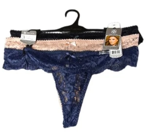 Daisy Fuentes 3 Pair Full Figure Lace Thong Panties Size 3X Black Beige Navy NWT - Picture 1 of 6