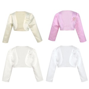 Mädchen Kinder Bolero Jäckchen Schulterjacke Festlich Langarm Elfenbein Beige