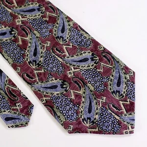 Corbata ancha de seda italiana Henry Grethel púrpura azul cachemira abstracta con estampado jacquard - Imagen 1 de 7