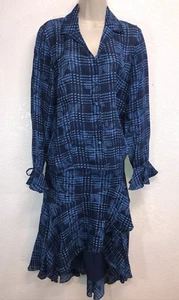 Neu mit Etikett Randolph Duke 2-teiliges Set aus 100 % Seide Rock & Bluse schwarz blau Gr. 10 Rüschen - Bild 1 von 6