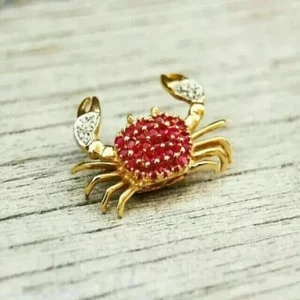 2Ct Round Cut Lab Created Red Ruby Carb Charm Brooch Pin 14K Yellow Gold Plated - Picture 1 of 9