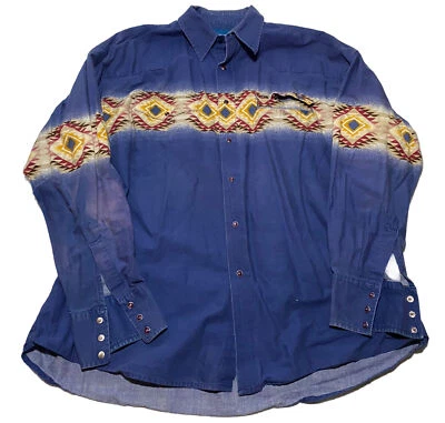 Vintage Men's Wrangler Pearl Snap Aztec Western Shirt XXL X4 - Image 1 of 4