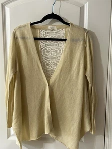 Cárdigan boho Umgee para mujer talla M beige con botones delanteros blanco ribete de encaje - Imagen 1 de 7