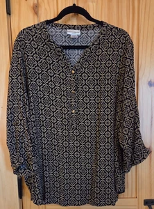 Blusa Pullover Rebecca Malone Mujer 1X, Negra, Patrón Geométrico, Manga Larga - Imagen 1 de 8