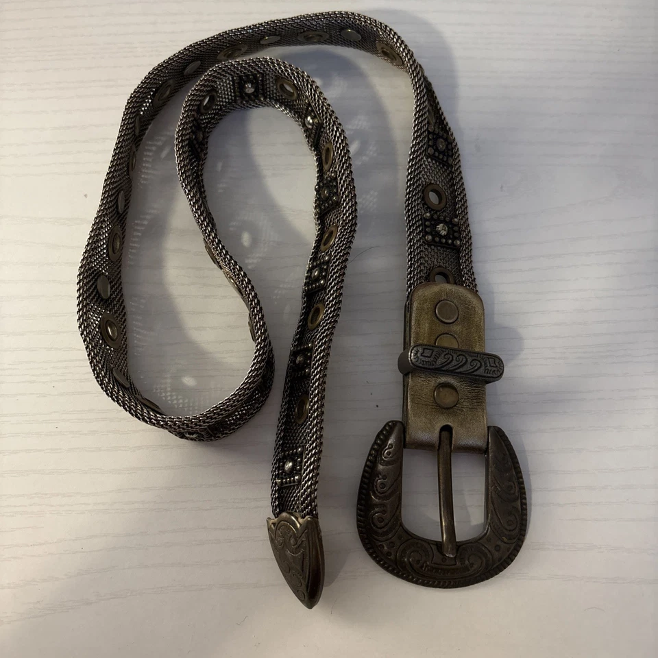 Cinturón Western Cuerda Oro Cadena Malla Cinturón 30 Cintura Hecho en Italia De Colección Todo Metal Foto 1 de 4