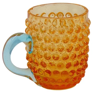 Vintage Bernstein Hobnail Art Glas Becher blauer Henkel Murano Stil Miniatur Tasse - Bild 1 von 11