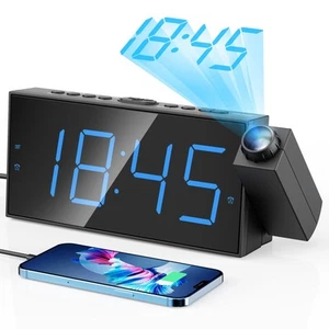 Digital Projection Alarm Clocks for Bedrooms - Large LED Display, 180° Rotata... - Picture 1 of 9