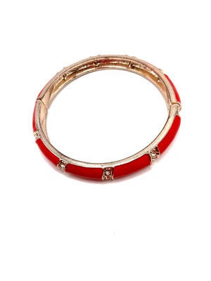 Brazalete de metal rojo + dorado + abrazadera con pedrería -8 pulgadas  Foto 1 de 4