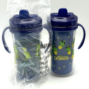 2 Dr. Brown's Milestones Hard Spout Insulated Sippy Cups, Dinosaurs & Cacti - Picture 1 of 12