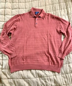 Toscano Polo Shirt Men's XL Large Red Orange Long Sleeve Italian Soft - Picture 1 of 8