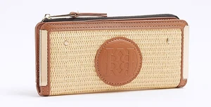 RIVER ISLAND Beige RI Patch Raffia Foldout Purse new with tags - Picture 1 of 11