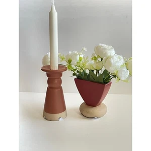 2er Set Dehua moderne handgefertigte Keramik Vase & Kerzenhalter  - Bild 1 von 9