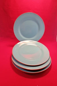 BAUM TANGIER SET OF 4 DINNER PLATES 11" TURQUOISEC BLUE ORANGE OUTER RIM. - Picture 1 of 6