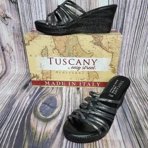 Sandalias de cuña Tuscany by Easy Street Luciana para mujer talla 7,5N negras metálicas nuevas - Imagen 1 de 9