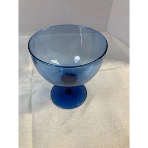 Blue Glass Footed Dessert Bowls Set of 2 Ice Cream Sundae Sherbet Dishes - Picture 1 of 7