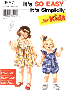 Mameluco y vestido fácil para niños pequeños patrón de costura simplicidad 9557 tallas 1/2 1 2 3 4 - Imagen 1 de 2