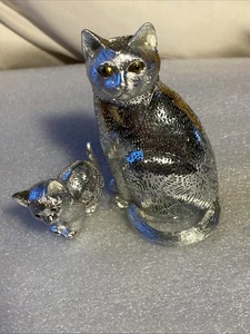 2 VTG CHRISTOFLE FRANCE LUMIERE Collection Cat & kitten Silver-Plate Figurines - Picture 1 of 12