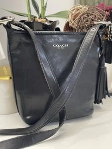Coach Legacy Mini Duffle Crossbody Bag, Black Smooth Leather w/Tassels - Picture 1 of 10