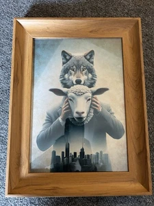 PHOTO FRAMED PICTURE FRAME WOODEN Unique Wolf In A Lamb Mask Hypocrisy Image Uk - Picture 1 of 7
